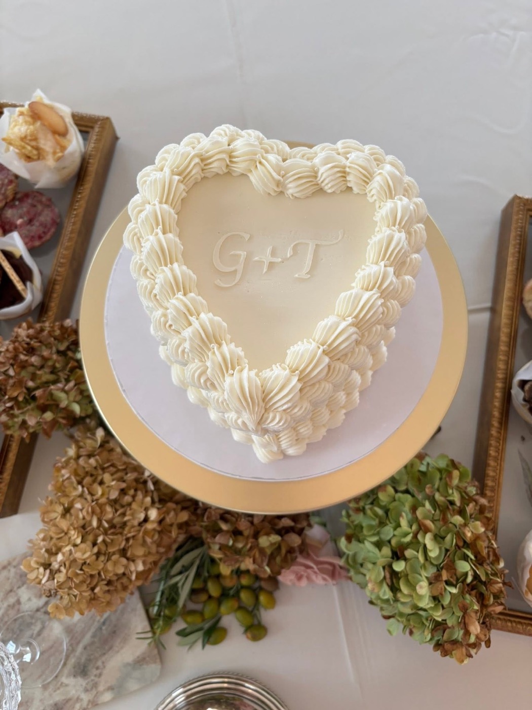 A heart-shaped cake piped with a shell border