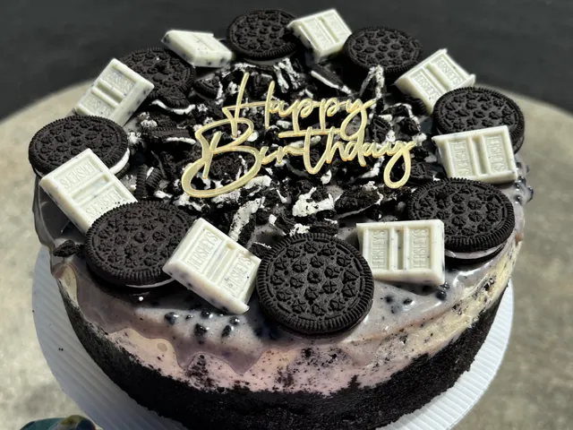 A whole cookies and cream cheesecake finished with Oreos